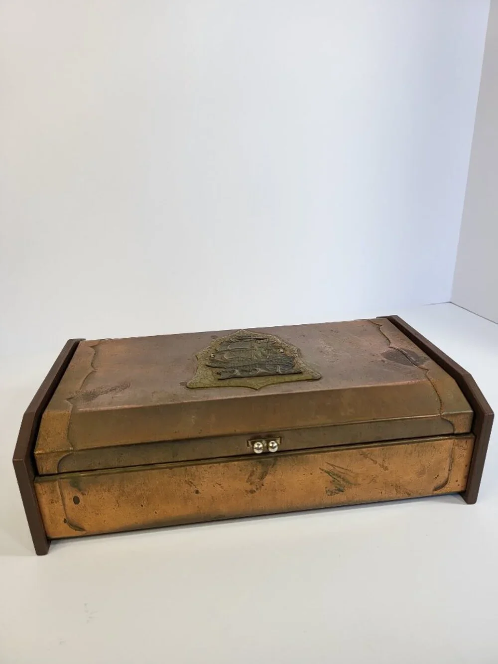 Vintage MCM Copper Clad Wood Valet Box